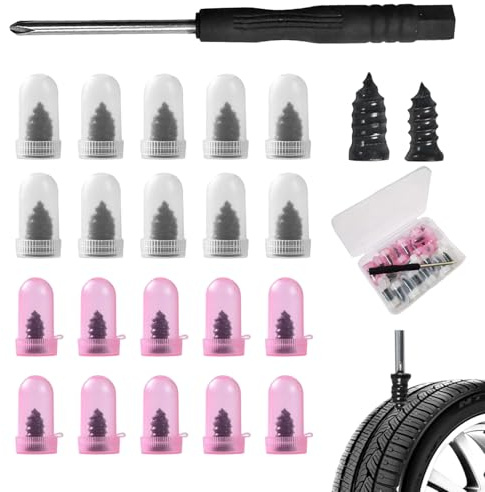 20 Pezzi Chiodo in Gomma per Riparazione Pneumatici, Kit Universale Chiodo per Riparazione Pneumatici Sottovuoto con Cacciavite, per Auto, SUV, Moto, Bici(10 S+10 L)