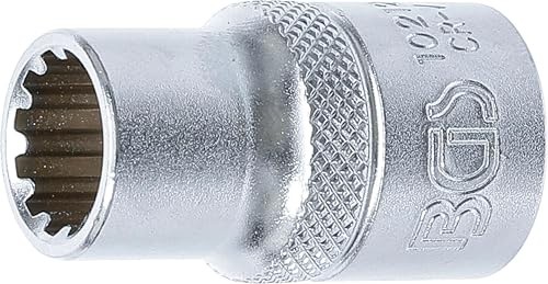 BGS 10212 | Steckschlüssel-Einsatz Gear Lock | 12,5 mm (1/2) | SW 12 mm | Antrieb Innenvierkant 12,5 mm (1/2) | Chrom-Vanadium-Stahl | Verchromt, matt | mit Rändelung