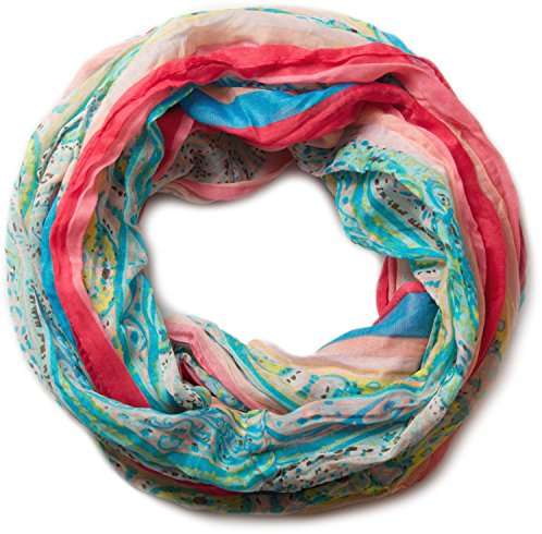 styleBREAKER Damen Loop Schlauchschal mit Streifen und Paisley Muster Mix, Schal, Tuch 01018004, Farbe:Türkis-Rot