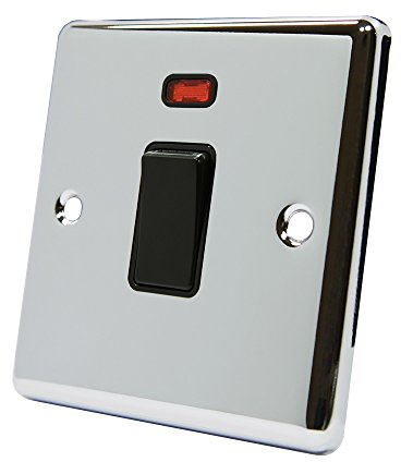 AET CPC20ASWIBL 20 A Double Pole Classical Chrome Polished Black Insert Plastic Rocker Switch with Neon Indicator