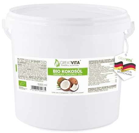 GreatVita Bio Kokosöl, nativ, 5000ml im Eimer zum Kochen & Backen