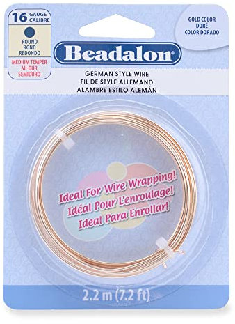 Beadalon German Style Wrapping Wire, Round, Gold Color, 16 Gauge, 2.2 m / 7.2 ft