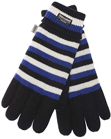 EEM Strick Handschuhe HAMBURG mit Thinsulate Thermofutter aus Polyester, Strickmaterial aus 100% Baumwolle, Fußball; schwarz-weiß-blau, M
