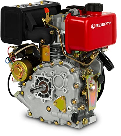 EBERTH Motor diesel 4,2 CV / 3,1 kW con eje de 19,05 mm Ø, E-start, batería de 17ah 12V, motor estacionario con corte por bajo nivel de aceite, 4 tiempos, 1 cilindro, 219 ccm, motor de kart