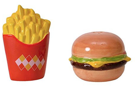 Hamburguesa Y patatas – Salero y pimentero en un juego de 2 unidades – Hamburguesa Y patatas Salero y pimentero especias Fast Food Set de salero y pimentero Set comida para especias