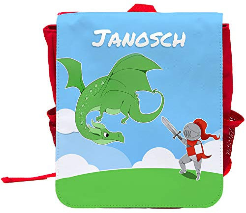 Eurofoto Kinder-Rucksack mit Namen Janosch und schönem Motiv mit Ritter und Drache für Jungen
