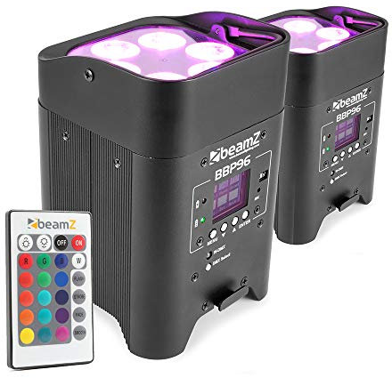 Beamz BBP96 Battery Uplighter Pair - Wireless Uplighters with DMX Control, Rechargeable LED Wall Washers, Portable Wireless Lighting Kit for Stage, Events and Venues