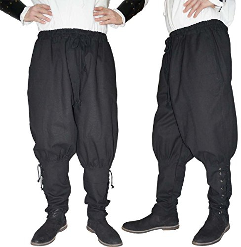 MAYLYNN Mittelalter Hose mit Taschen und Schnürung Wikinger Kelte, schwarz, Größe:L