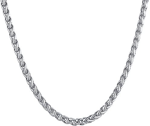 U7 Collana Uomo Acciaio Catena Grano Spiga Robusta Ipoallergenica Catenina Uomo Acciaio inossidabile Larghezza 3 mm - 66 cm Colore Argento Gioiello alla Moda Confezione Regalo Natale Compleanno
