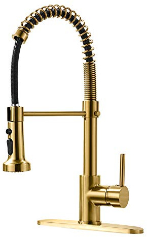 AIMADI Gold Kitchen Faucet with Pull Down Sprayer,Commercial Single Handle Brushed Gold Kitchen Sink Faucet with Deck Plate