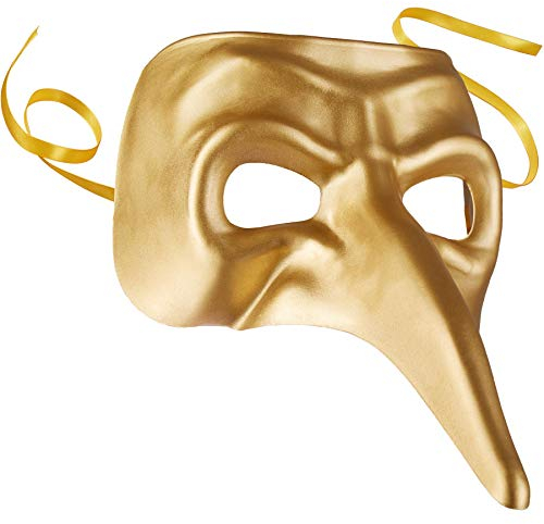 dressforfun 900890 Venezianische Maske mit langer Nase, Unisex Schnabelmaske, einfarbige Augenmaske für Maskenball Party Fasching Karneval Halloween - diverse Farben - (gold | Nr. 303556)