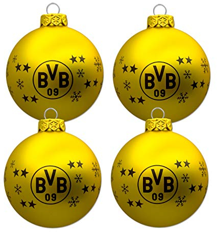 Borussia Dortmund Christbaumkugeln 4er Pack (gelb, Glas, Kunststoff, Hängend, Sports Team, Weihnachten)