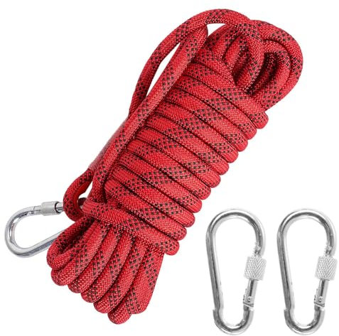 YORKING 20M Climbing Rope Diameter 12MM Rope Climbing With Outdoor Carabiner Nylon Rope Emergency Outdoor Rope Heavy for Hanging Camping Garden Bundling