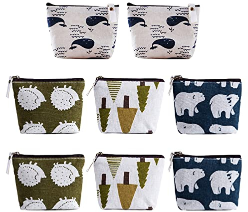 Geoyien Täschchen mit Reißverschluss, 8 Stück Segeltuch Kosmetiktasche Münzbeutel Mini Kosmetikbeutel Klein Schminktasche Münztaschen für Frauen und Mädchen