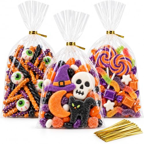 Cherodada Transparente Cellophan Leckerbissenbeutel, 6x9 Zoll Cellophantüten mit Dankeschön-Aufklebern und Twistbändern für kleine Partyverpackungen für kleine Partys, kleine Geschenkverpackung,