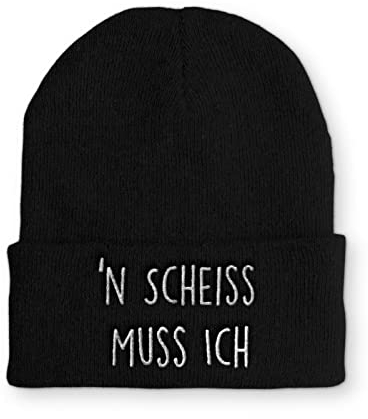 tshirtladen N SCHEISS MUSS ICH Wintermütze lustiger Spruch für die Piste und den Winter, Farbe: Black
