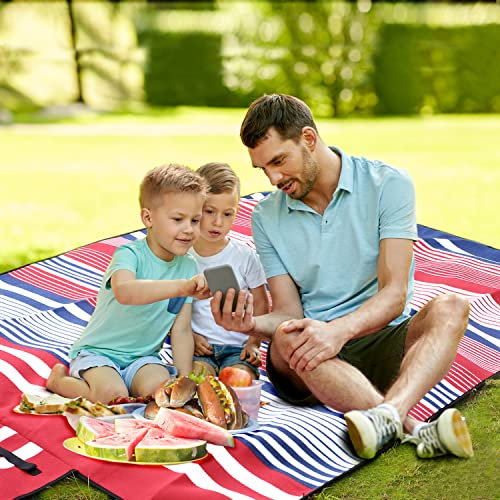 Picknickdecke Campingdecke Picknick-Matte Stranddecke 200x200cm aus Flee wasserdicht faltbar rote und weiße Streifen