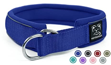 Weich Neopren Gepolstert Hundehalsband (4cm Breite) Reflektierend Hund Halsband mit Robust Nylon & Zugstopp, Bequem Zughalsband Dressurhalsband für Kleine Mittlere Große Hunde Walken XL,Dunkelblau