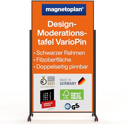 magnetoplan Design-Moderationstafel VarioPin, Filz Orange | Rahmen Schwarz