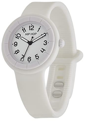 HIP HOP, Collezione Hero.Dot, Orologio Donna Day, Cinturino in Silicone Soft Touch Intercambiabile, Pratica Chiusura, Lunetta Bianca, Numeri Verdi, Cassa 34 mm, Movimento al Quarzo, Bianco