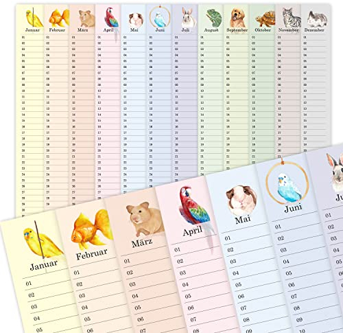 Geburtstagskalender für Kinder I DIN A3 I Wandkalender immerwährend I jahresunabhängig I Haustier-Motiv bunt für Kindergarten Schule - dv1160