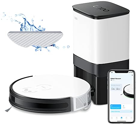 TP-Link Tapo RV10 Plus Aspirateur robotique et Balai à Franges + Station de vidange Automatique Intelligente, Aspiration à 4 Niveaux 2000 Pa, Compatible Google Assistant et Alexa | Charge Automatique