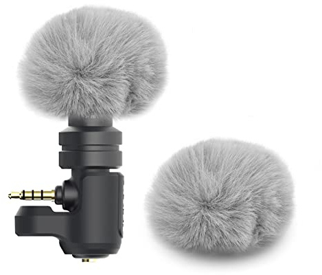 Geekria for Creators Furry Windscreen Compatible with RODE VideoMicro, VideoMic Me, VideoMic Me-C, Mic DeadCat Wind Cover Muff, Fluff Cover Windshield, Wind Noise Reduction (Grey / 2 Pack)