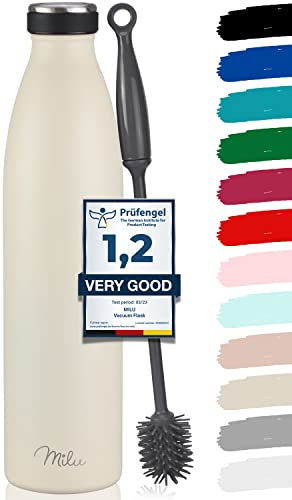 Milu Gourde en acier inoxydable 350 ml 500 ml, 750 ml, 1000 ml, 1,5 l – Bouteille isotherme, bouteille d'eau isolée, double paroi anti-fuite, convient aux acides carboniques (Crème au beurre, 1500ml)