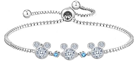 Kaguyo Silberarmbänder für Damen, Mickey-Mouse-Kristallarmbänder, klare Amethyst-Rosa-Zirkonia-Minnie-Maus-verstellbare Unendlichkeitsarmbänder für Frauen und Mädchen (blue)