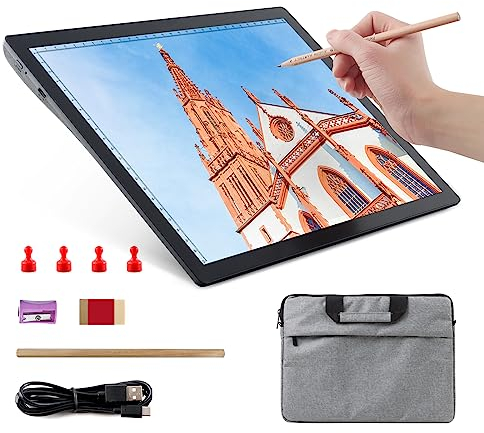 Diamond Painting Zubehör Leuchttisch A4 - Wiederaufladbare Light Pad, Tragbares Batteriebetriebene LED lichtpad mit Tasche, 5 Stufen dimmbare Helligkeit Leuchtplatte für Zeichnen