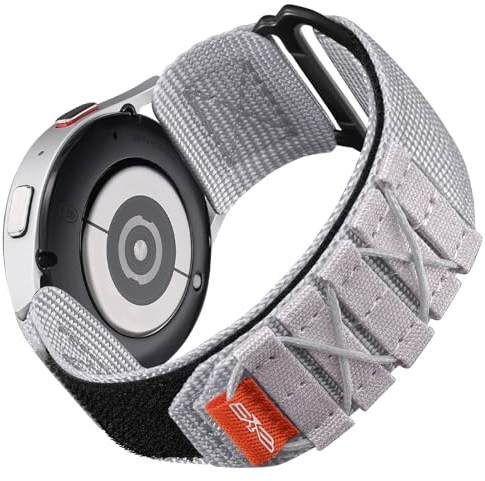 Bandletic Nylon Sport Armband Kompatibel mit Samsung Galaxy Watch 6/5/4/7 40mm 44mm/Watch 6 Classic 43mm 47mm/Watch 5 Pro 45mm/Watch 4 Classic 42mm 46mm/Watch 3 41mm/Active 2/Sport, Groß/Weiß Grau
