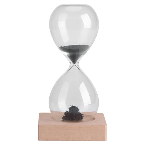 VIFERR Sablier Magnétique Sablier, 30 Secondes D'Affichage du Sablier en Verre avec Poudre de Fer Aimantée Grise et Base en Bois pour la Décoration D'Ornement de Bureau à Domicile