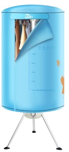 Uten Secadora de Ropa Eléctrica Portátil 1000W Con Reducción de Ruido para Dormitorios Familiares, Alta capacidad Fácil de Almacenar (Redondo-Azul claro)