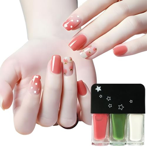 Coral Nail Polish Set, 3 in 1 White Nail Polish, Green Pastel Nail Polish Quick Dry & Long Lasting Nail Varnish, Breathable Natural Nail Polish No Need Cure DIY Nail Art