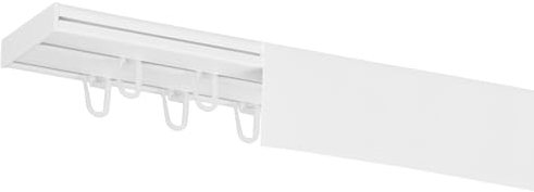RENA Vorhangschiene 2-läufig Gardinenschiene aus Kunststoff Vorhang-Deckenschiene mit Abdeckung und Überklipshaken Gardinenleiste Gardinenstange Gardinen Vorhänge für Deckenmontage Weiß 170cm