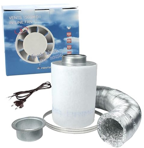 SUPACROP Kit di ventilazione 100 mm 125 mm 150 mm per camera di coltura con estrattore d'aria e filtro a carbone attivo