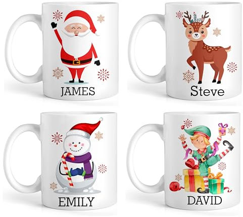 Personalised Christmas Name Mug, with Any Name Printed Santa, Reindeer, Elf or Snowman Customised Gift Tea Coffee Mug Gift for Christmas Picture Design. (11oz)