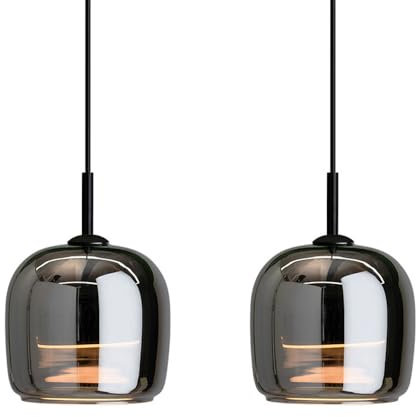 MODEBHD Lot de 2 luminaires suspendus modernes en verre à LED de style milieu du siècle, luminaires suspendus noirs avec abat-jour en verre soufflé à la bouche gris fumée, éclairage rond à suspendre p