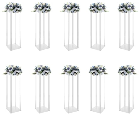 lalaleny 10 Stück Blumenständer Hochzeits Mittelstücke 60cm Acryl Vase klar Spalte Blume Display Stand Geometrische Blumenständer Mittelstücke Vase Für Party Geburtstag Empfang Hochzeit