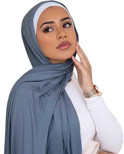 Piewag Hijab-Schal für Damen, weiche Baumwolle, muslimischer Jersey, Hijab, Kopftuch, modisch, langer Schal, Blau, Einheitsgröße