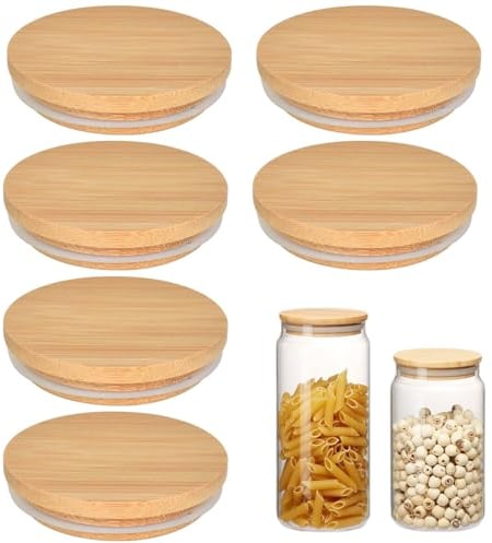 6Pack 80mm Bamboo Lids for Gü Pots - Silicone Sealing, Leakproof Airtight Reusable Wood Lid for Glass Jars, Drinking and Food Storage