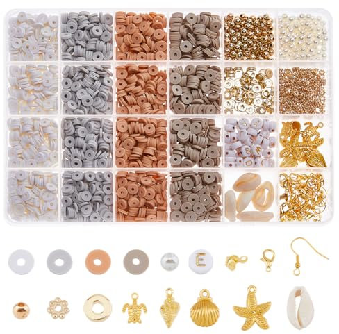 DICOSMETIC About 3300Pcs Clay Beads Bracelet Making kit 4 Colors Flat Round Heishi Beads Alloy Pendants Earring Hooks Friendship Jewelry Making Kit for DIY Crafts