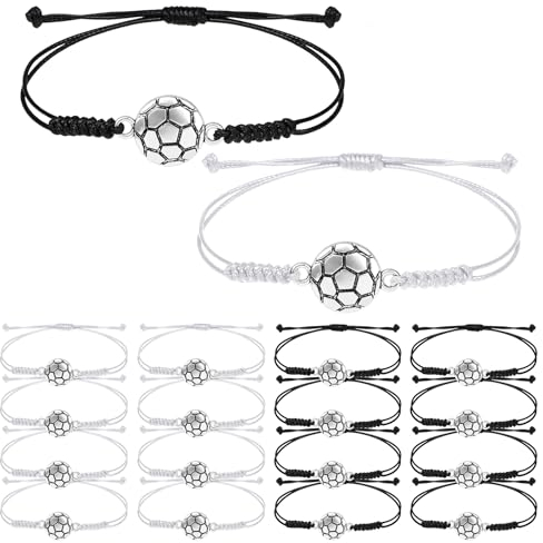 14 Stück Fußball Armband, Fussball Geschenke Jungen Verstellbares Freundschaftsarmband mit Gewebte Armband Schnur zum Fussball Geschenke Jungen, Party, Geburtstag Fussball Feiern, Team Spieler