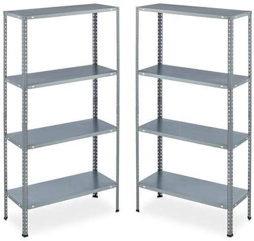 VIRSUS 2 Scaffali in Metallo a 4 Ripiani, Misura 75x30x147 cm, Metallo Galvanizzato, Montaggio Veloce, Scaffalature per Garage, Magazzino, Portata Max 180 kg -4410