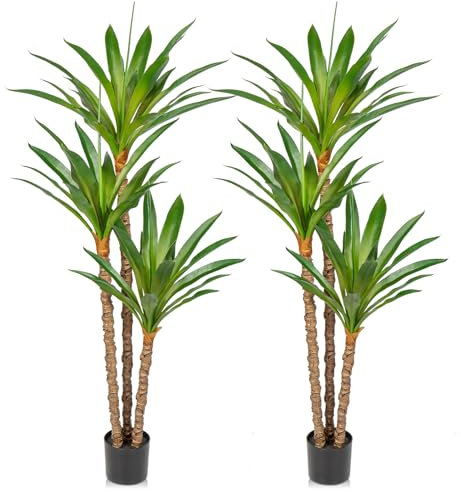 Juego de 2 plantas artificiales de 170 cm, palmera de yuca, plantas artificiales grandes con 3 cabezas en maceta de plástico, planta artificial grande en maceta para salón, dormitorio, oficina,