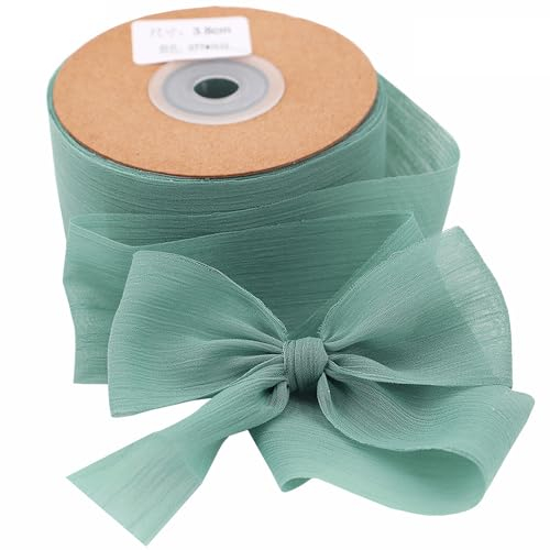 Geschenkband Schleifenband 3.8cmx22.8m Chiffonband für Geschenkverpackung Hochzeitseinladungen Blumenarrangement (Grün-077)
