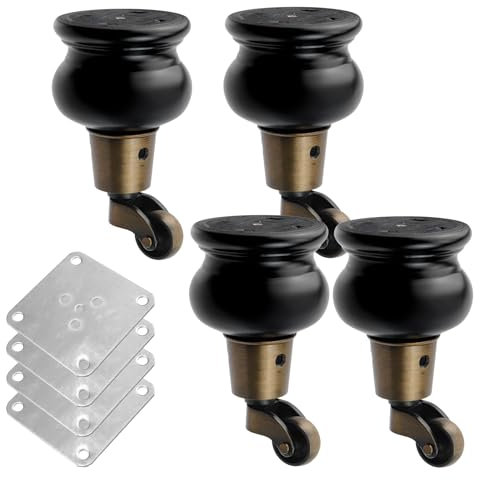 Mewutal Möbelbeine aus Holz mit Möbelrollen, Kürbisform, Tischbeine, Schwenkrollen mit runden Tassen, Couchbeinen, Ersatz für Möbel, Schreibtisch, 12 cm, 4 Stück