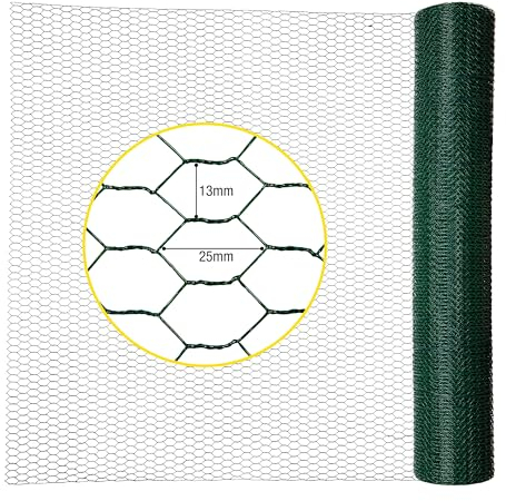 horizont Maschendrahtzaun 100cm Höhe 25m Länge, grün PVC ummantelt, Maschenweite 13x25mm - Sechseckgeflecht, Drahtgitter feinmaschig, Hasendraht, Hühnerzaun, Drahtzaun, Kaninchendraht, Hasengitter