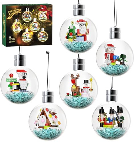 ZIQILIGHTING Christmas Ornaments Building Toy, Christmas Tree Decorations with LED Light, Santa Snowman Claus Gingerbread House Elk Nutcracker Polar Bear, Xms Gift for Boys Girls (406PCS)