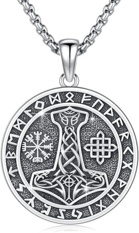 ABIGY Thor's Hammer Necklace for Men 925 Sterling Silver Viking Pendant Thor's Hammer Pendant Christmas Birthday Anniversary Jewellery Gift for Dad Father Son Brother